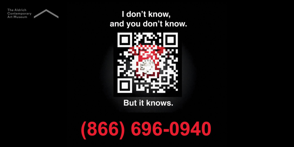 QR code with a red rotary phone and a telephone number.