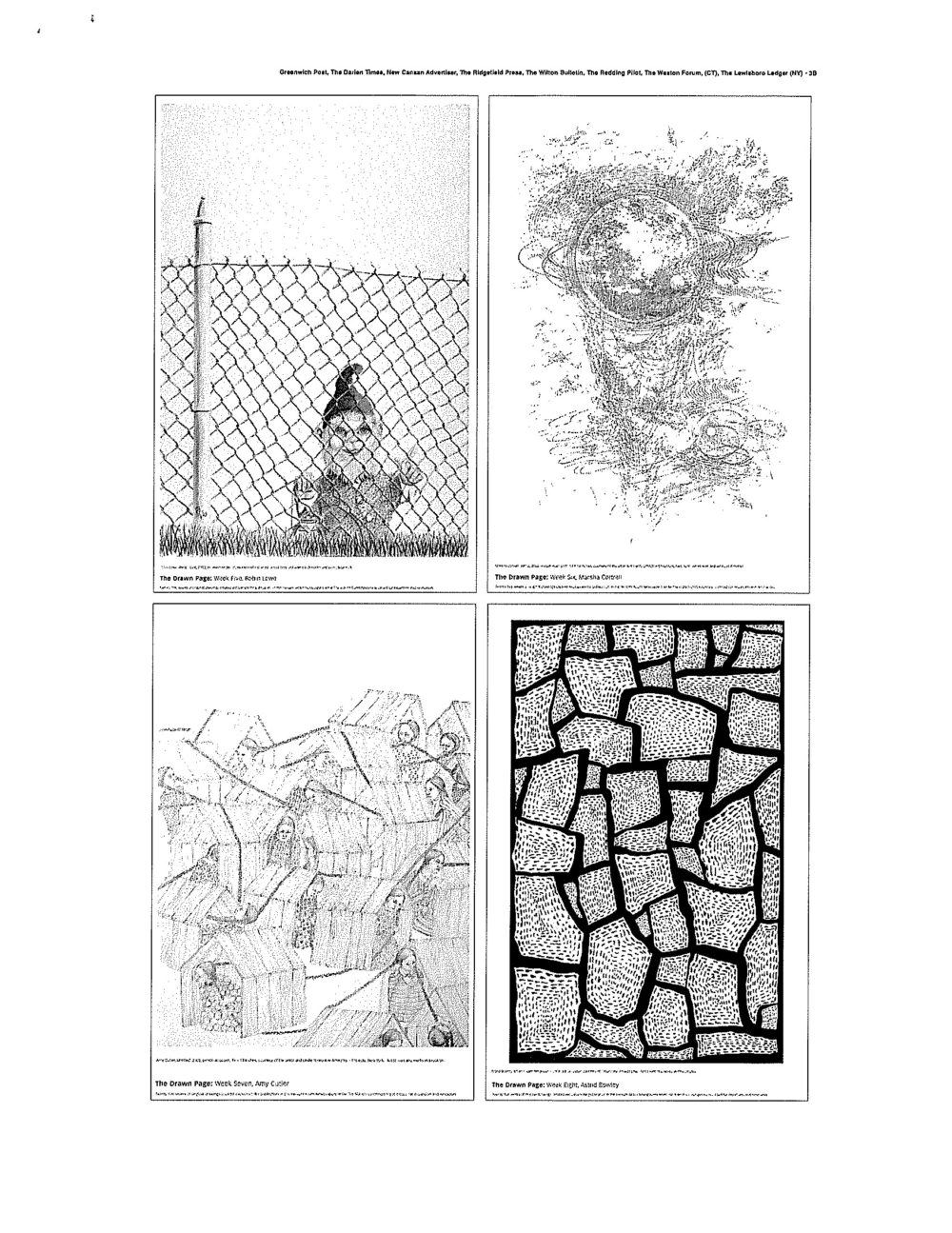Black and white 2x2 grid of images as printed in newspapers