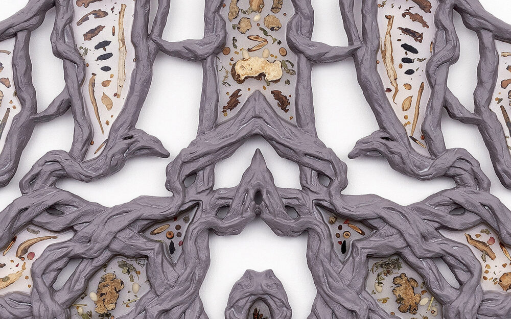 An image of a detail of a wall sculpture