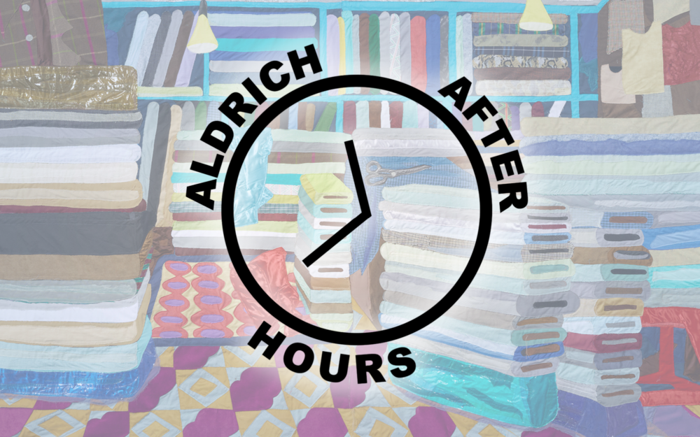 Aldrich After Hours logo over a Hangama Amiri artwork