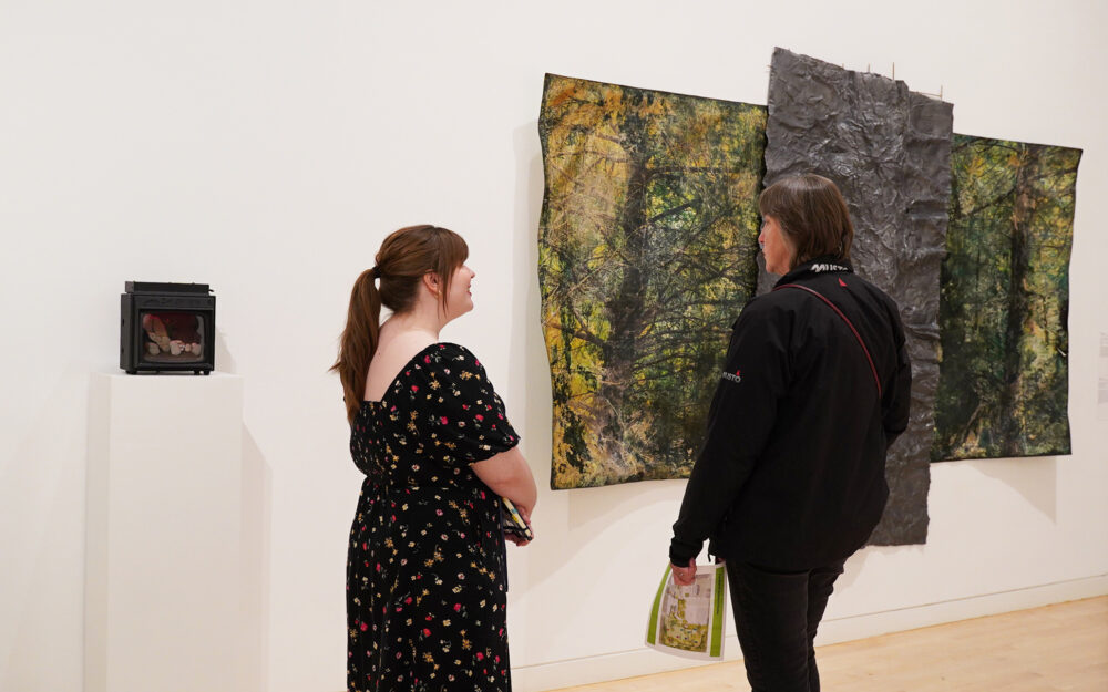 a visitor at a museum guided by a docent