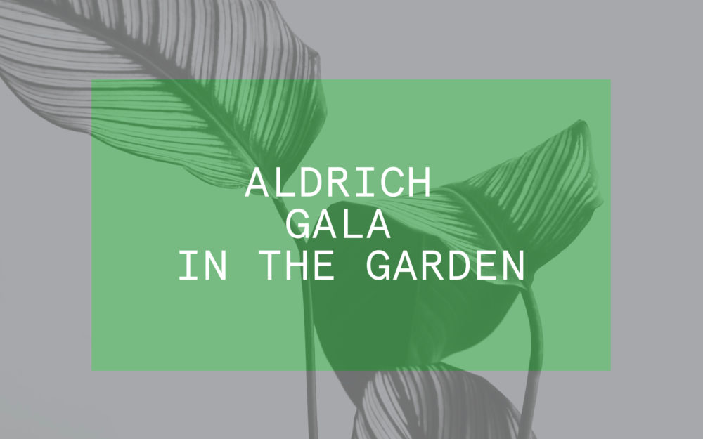 A silver background with leaves and a transparent green rectangle overlaid that includes the text "Gala in the Garden"