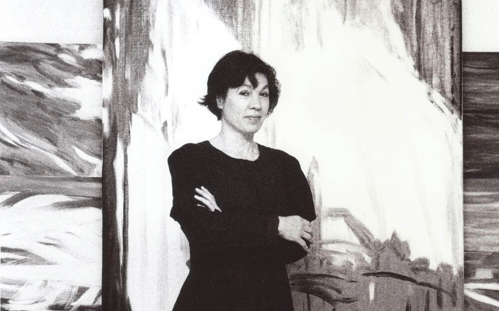 a black and white image of artist Martha Diamond