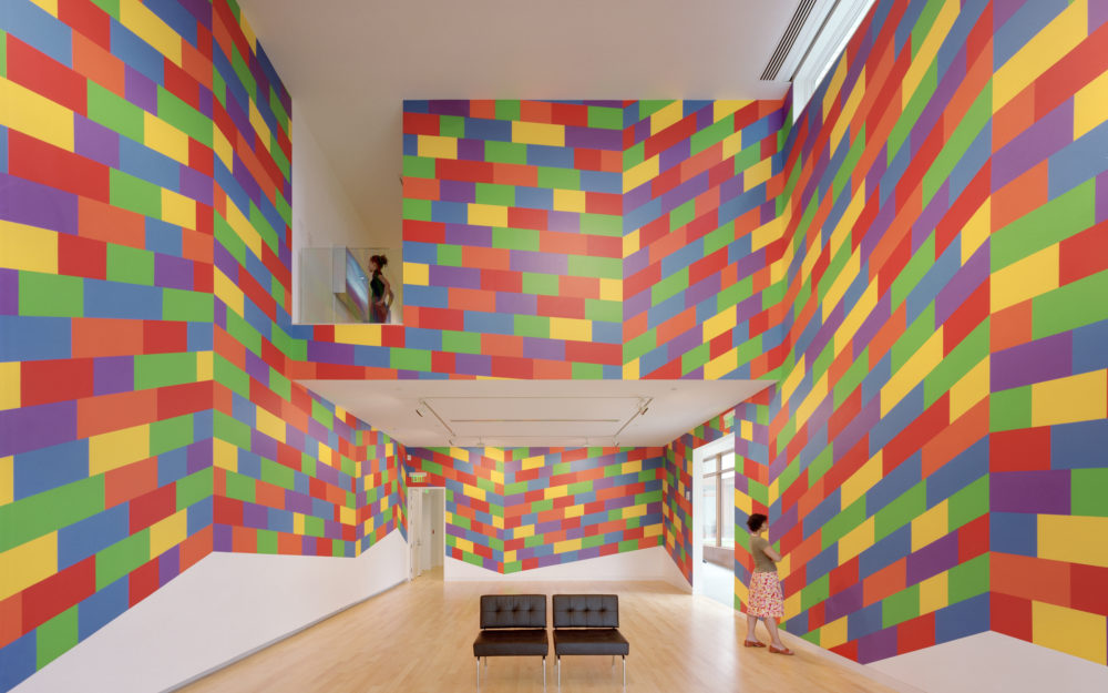 Gallery with rainbow walls