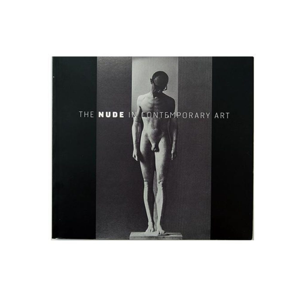 Book cover featuring a black and white photo of a nude man with white text reading "The Nude in Contemporary Art" overlaying the image