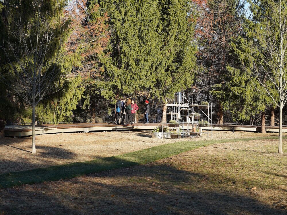 visitors at a sculpture garden