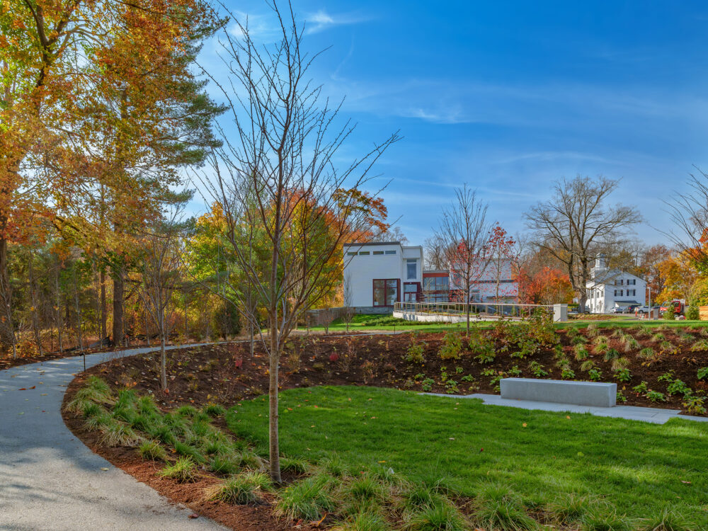 outdoor photo of a pathway leading to a building