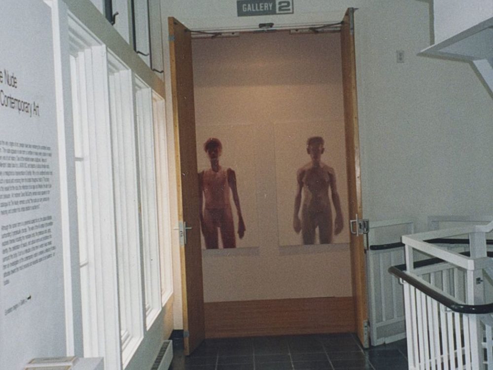 This is a photo of The Nude in Contemporary Art exhibition, this image features the entrance to the exhibit
