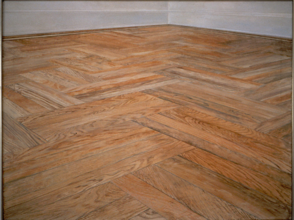 Painting of a corner of a hardwood floor