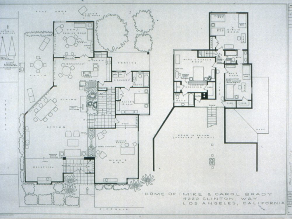 A floor plan of the fictional home of Mike and Carol Brady from the "Brady Bunch" television show